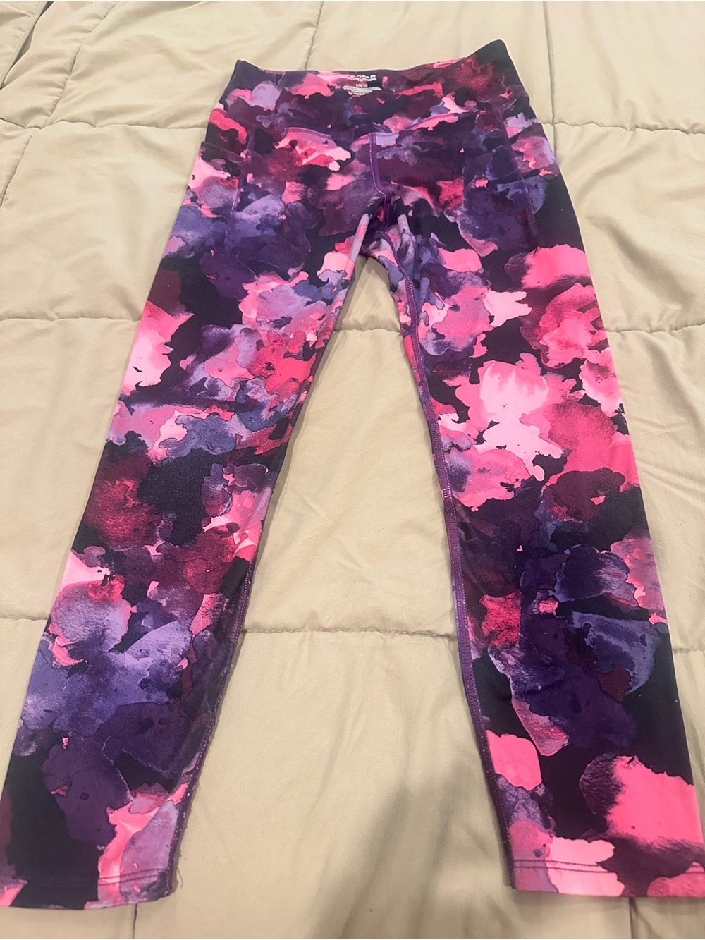 Girls' Pink & Purple Watercolor Print Active Leggings
